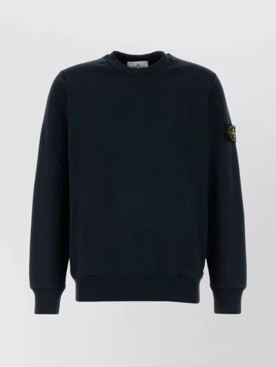 Stone Island Midnight Cotton Sweatshirt With Ribbed Cuffs And Hem In Blue