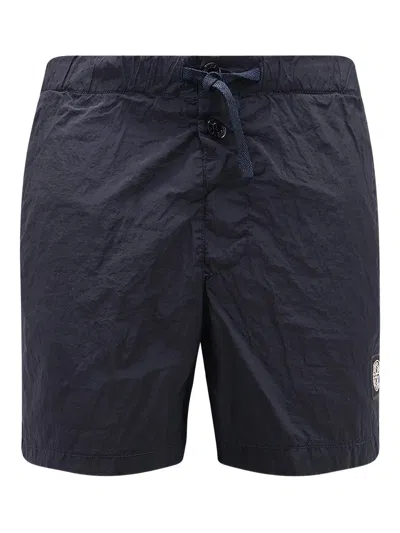 Stone Island Military Green Drawstring Nylon Shorts In Blue