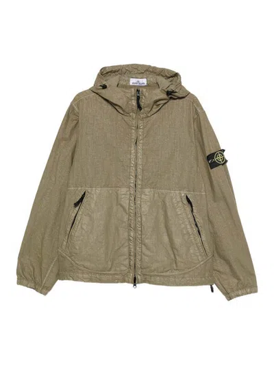 Stone Island Military Green Hooded Jacket With Zip