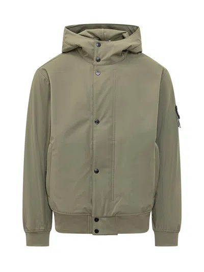 Stone Island Military Green Jacket With Hood And Button Closure