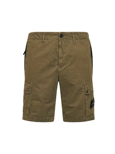 Stone Island Military Green Organic Cotton Twill Cargo Bermuda Shorts