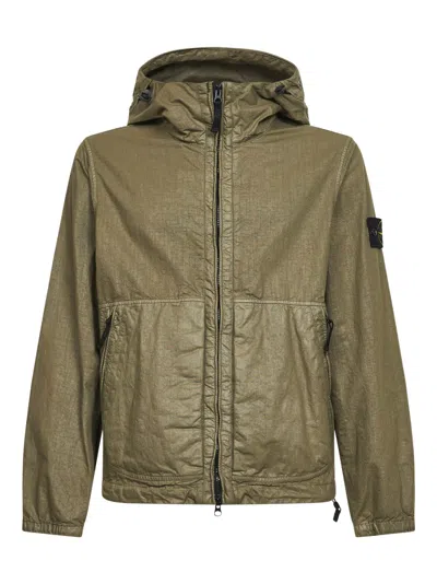 Stone Island Organic-look Panama-tc Nylon Windbreaker Jacket In Green