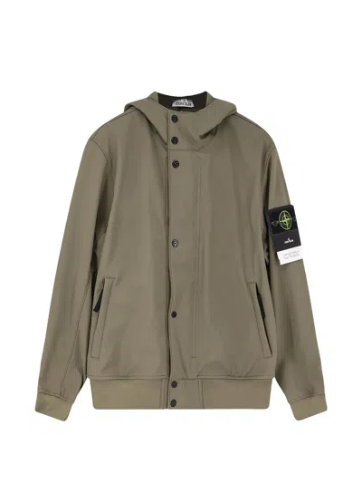 Stone Island Military Green Short Parka In Brown