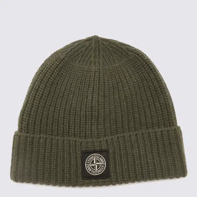 STONE ISLAND MILITARY GREEN VIRGIN WOOL RIBBED BEANIE