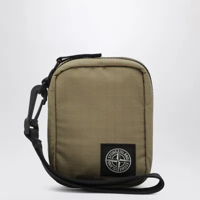 Stone Island Military Green Wrist Wallet With Logo Patch In Brown