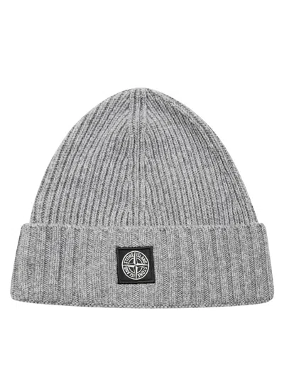 Stone Island Mini Badge Knit Beanie In Gray