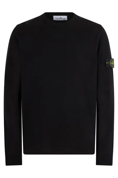 Stone Island Mini Cotton Pullover With Crew Neck For Men In Black
