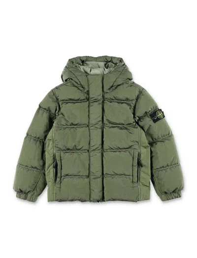 Stone Island Mini Down Jacket With Hood For Boys In Red
