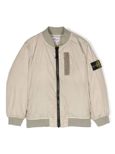 Stone Island Mini Feather Bomber Jacket For Boys In Gray
