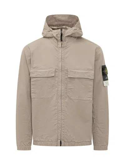 Stone Island Mini Jacket With Hood And Pockets In Neutral