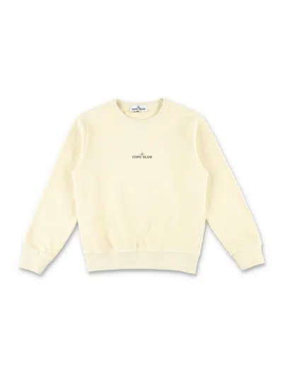 Stone Island Mini Logo Print Crew Neck Sweatshirt For Boys In Brown