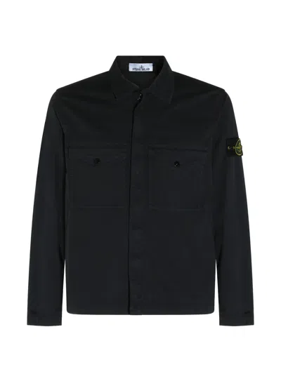 Stone Island Mini Utility Jacket With Chest Pockets And Snap Buttons In Black