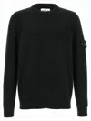 Stone Island Minimalist Black Crewneck Sweater With Ribbed Accents In Black