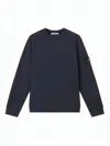 Stone Island Minimalist Long-sleeve Crewneck Sweatshirt With Signature Patch In Blue