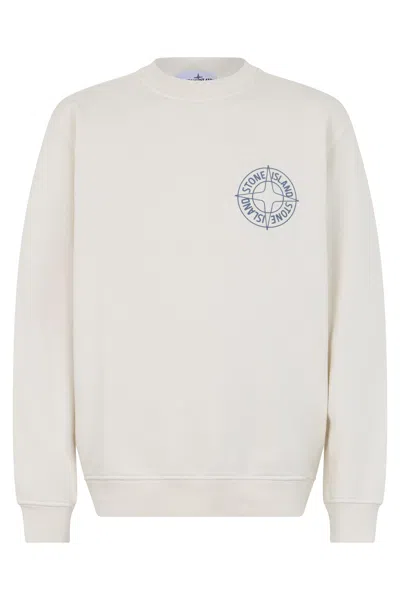 Stone Island Minimalist Cotton Sweatshirt With Logo In Neutral