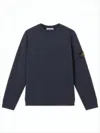 Stone Island Minimalist Long-sleeve Crewneck Sweatshirt With Signature Patch In White