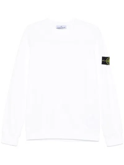 Stone Island Minimalist White Sweater With Crew Neckline And Logo Detail