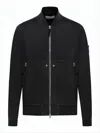 Stone Island Minimalistic Black Bomber Jacket With Silver Zipper And Ribbed Details In Black
