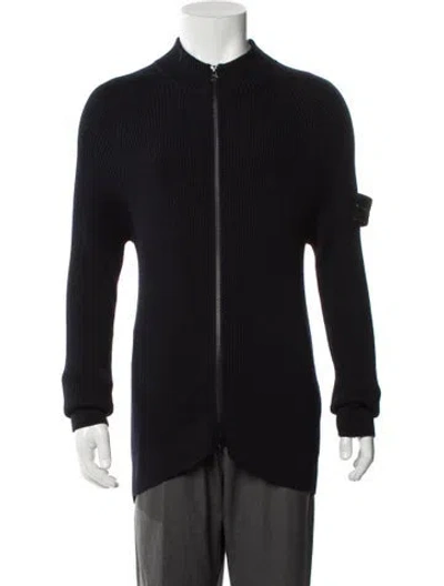 Pre-owned Stone Island Mock Neck Long Sleeve Cardigan In Black