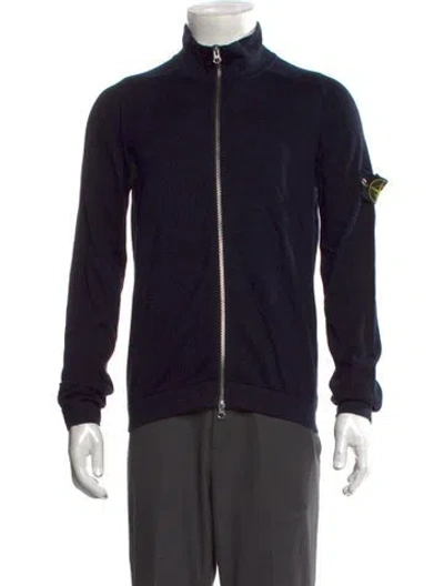 Pre-owned Stone Island Mock Neck Long Sleeve Cardigan In Black