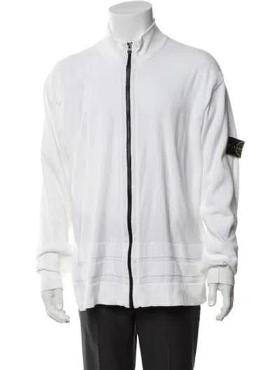 Pre-owned Stone Island Mock Neck Long Sleeve Cardigan In White
