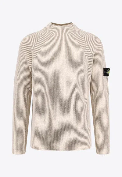 STONE ISLAND MOCK-NECK RIBBED KNIT SWEATER