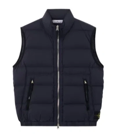 Stone Island Down Vest With Seamless Feather Tunnels And Anti-drop In Blue