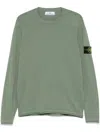 Stone Island Cotton Long Sleeves Sweater In Military Green With Logo