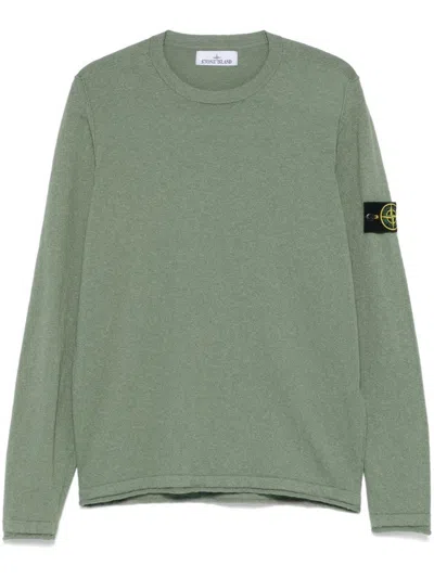 STONE ISLAND MOSS GREEN CREW NECK SWEATER WITH ROLLED TRIM