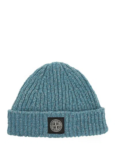 STONE ISLAND MOULINÉ WOOL BEANIE HATS BLUE