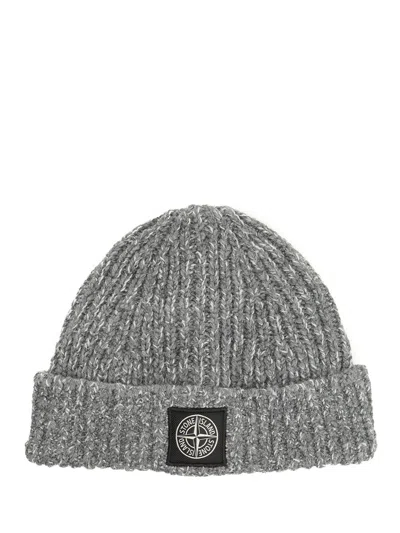 STONE ISLAND MOULINÉ WOOL BEANIE HATS GREY