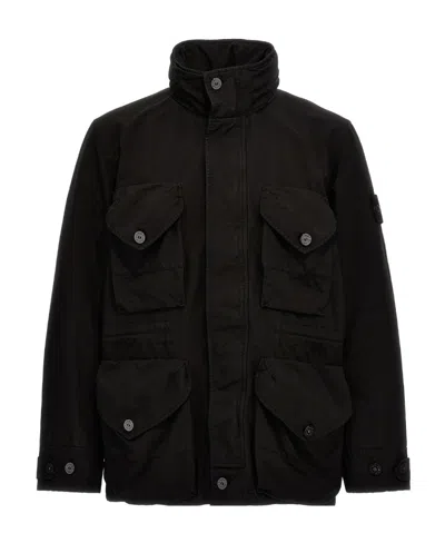 Stone Island Multi-pocket Parka Coat In Black