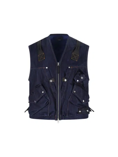 Stone Island Indigo Blue Zip Vest In Cotton Blend
