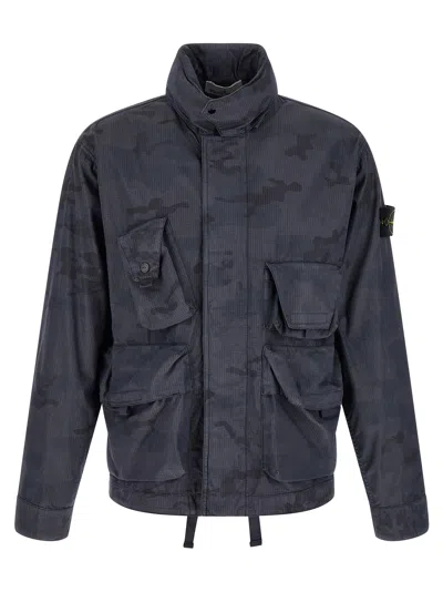 Stone Island Multi-pocket Camouflage Utility Jacket In Ripstop Nylon In Black