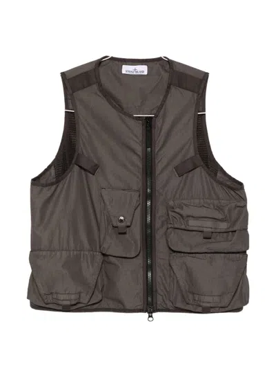 Stone Island Multi-pocket Gilet In Brown