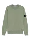 Stone Island Cotton Long Sleeves Sweater In Military Green With Logo In Green