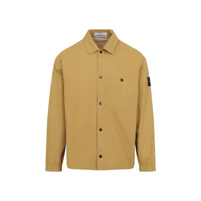 Stone Island Mustard Chest Pocket Cotton Sweater In Brown