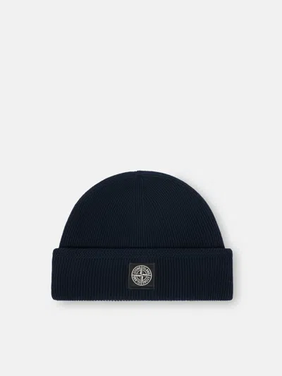 Stone Island Compass-motif Cotton Beanie In Navy Blue