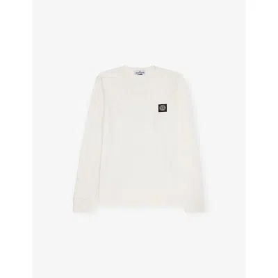 Stone Island Kids' Natural Brand-patch Long-sleeves Cotton-jersey T-shirt In White