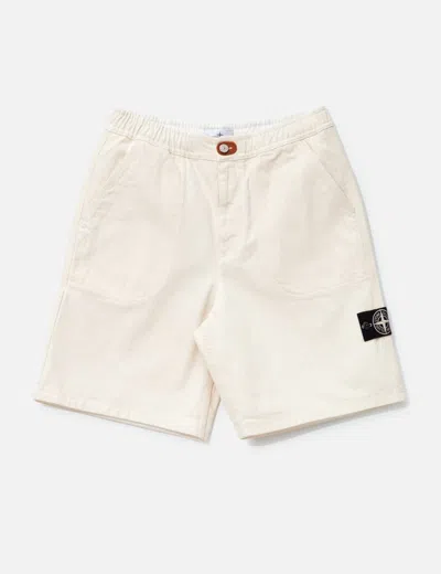Stone Island Natural Cotton Gabardine Raw Beauty Bermuda Shorts In White