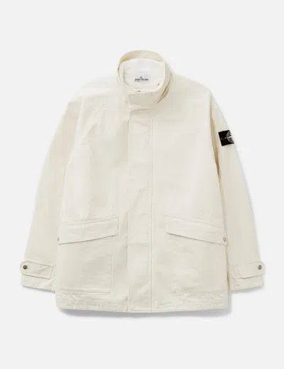 Stone Island Natural Cotton Gabardine_ Raw Beauty Short Parka In White