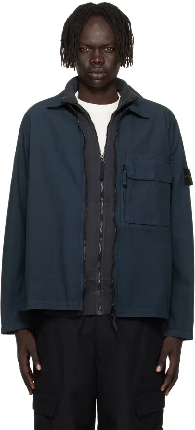 Stone Island Navy 1200004 Canvas Weave Cotton Overshirt In Blue