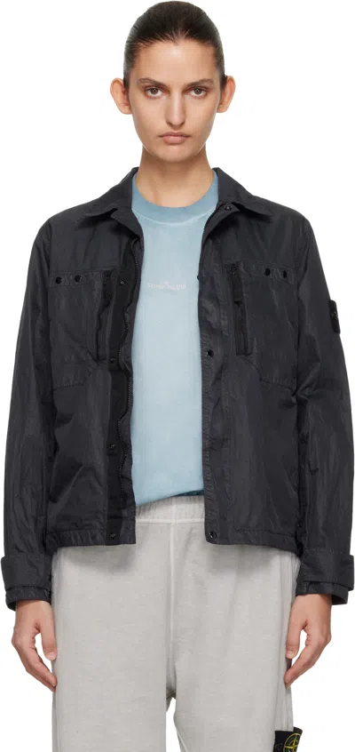 Stone Island Navy 1200020 Nylon Micro Twill Shirt In Blue