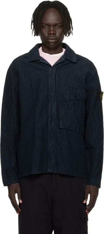 Stone Island Navy 1200020 Wrinkled Corduroy 500-tc Overshirt In Blue