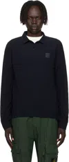 Stone Island Navy 2200011 Long Sleeve Cotton Jersey Polo In Black