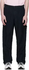 Stone Island Straight Textured Fabric Trousers With Belt Loops In Blue