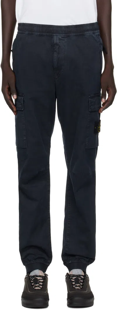 Stone Island Navy 3100033 Stretch Organic Broken Twill Cotton Cargo Pants In Black