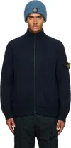 Stone Island Navy 5100051 Wool Cardigan In Blue