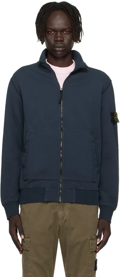 Stone Island Navy 6100063 Organic Cotton Fleece Jacket In Blue