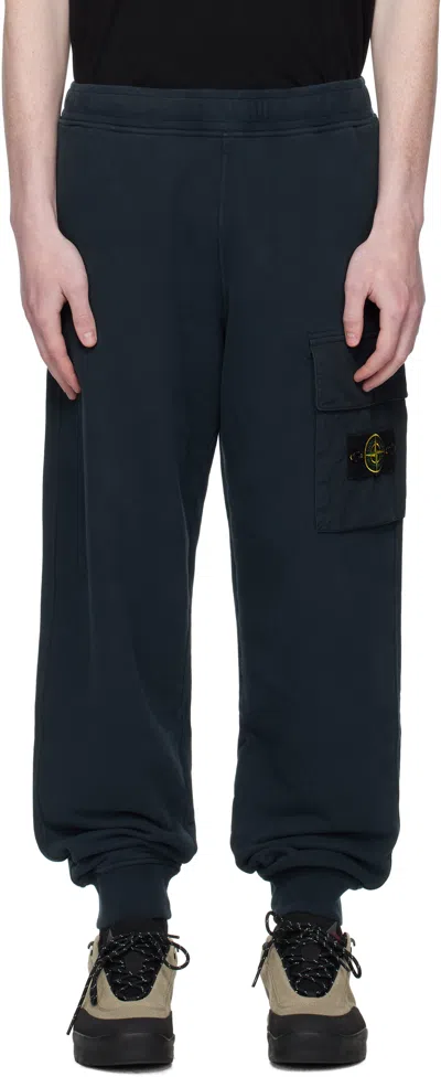 Stone Island Navy 6200003 Brushed Organic Cotton Fleece Sweatpants In Blue